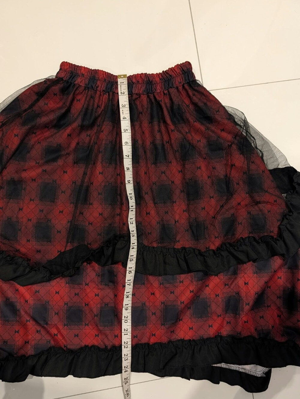 Red and Black Ruffle Mesh Midi Skirt - Women - Picture 9 of 10